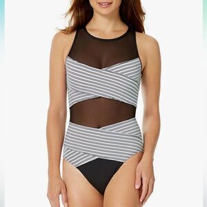 Anne Cole Women's Mesh'n Possible Mesh Cut-Out High-Neck One-Piece Swimsuit 10